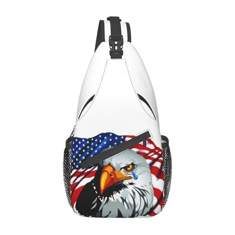 

USA American Flag Bald Eagle Sling Chest Crossbody Bag Men Fashion Shoulder Backpack for Travel Cycling