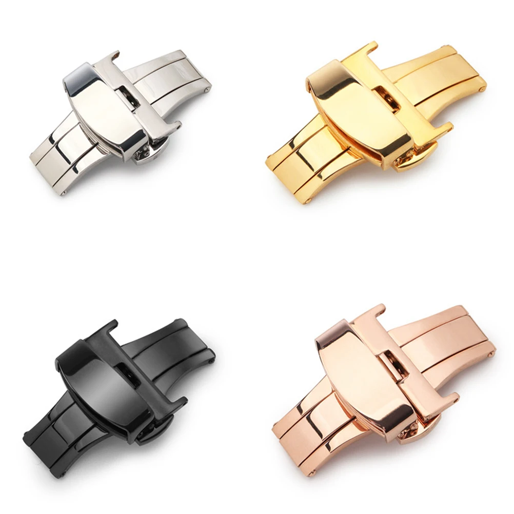 

20Mm Belt Butterfly Clasp Stainless Steel Double Press Buckle Non-Automatic Strap Closure For Watch Accessories