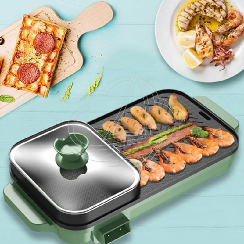 Original Multifunction Electric Grill Hot Pot Combo Indoor BBQ Roasting Pan Non Stick Cooker for Home Kitchen Use