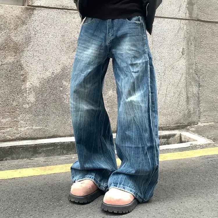 Men's Vibe Texture Pattern Jeans Wide Legs Sweatpants Summer Bottom Cool Boy Casual Pants Male High Waist Y2k Cool Trousers