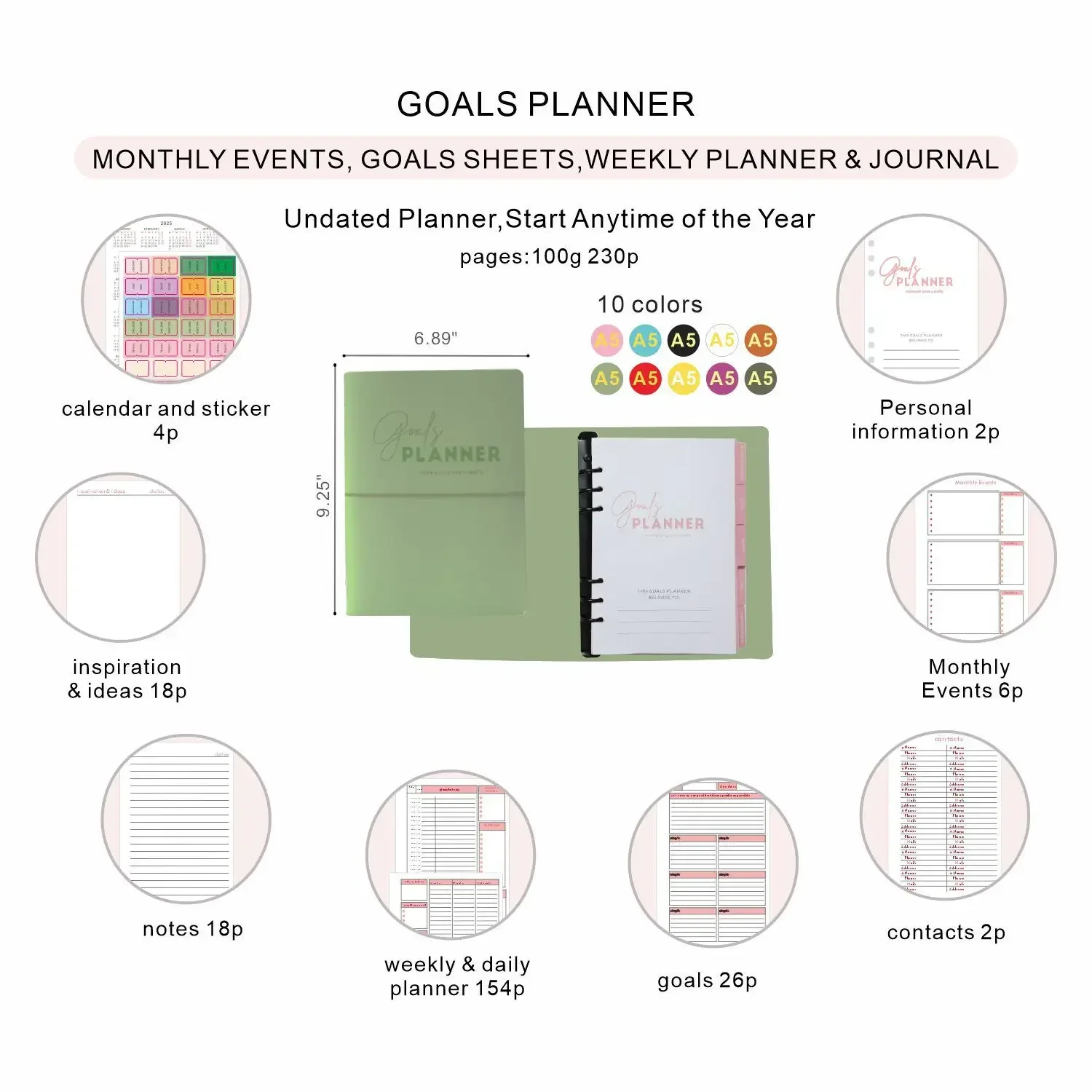 Spot 2025 English Agenda Book Sub-Book Goal Planning Loose-leaf Book High-value New Christmas Gifts note book  notebook