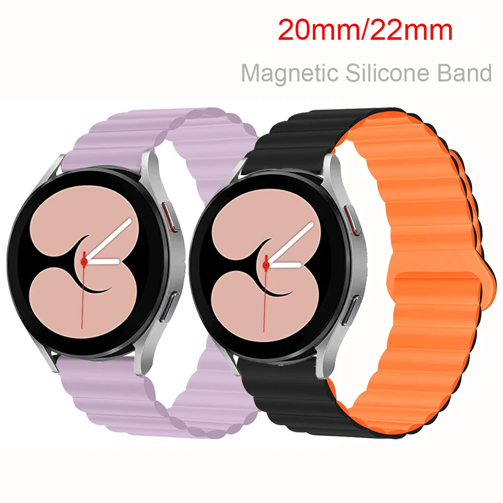 

Ремешок силиконовый магнитный для Samsung Galaxy Active 2 40 44 мм 3 41 45 мм, браслет для 4 Classic 42 46 мм 4 5 40 44 мм Pro 45 мм, 20 мм 22 мм