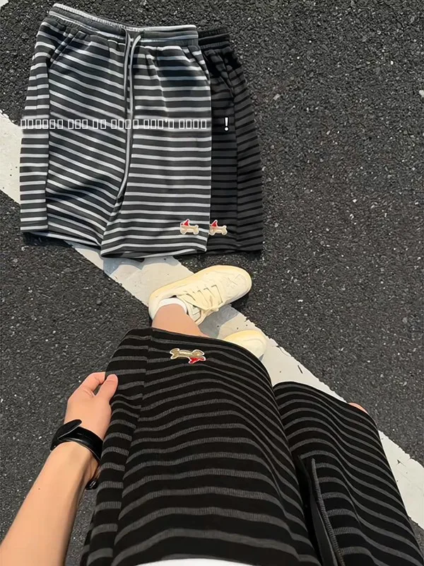 

Молодежные повседневные свободные шорты с вышивкой в ​​полоску, мужские летние пляжные брюки, спортивные брюки до колена для подростков, прямые брюки до колена