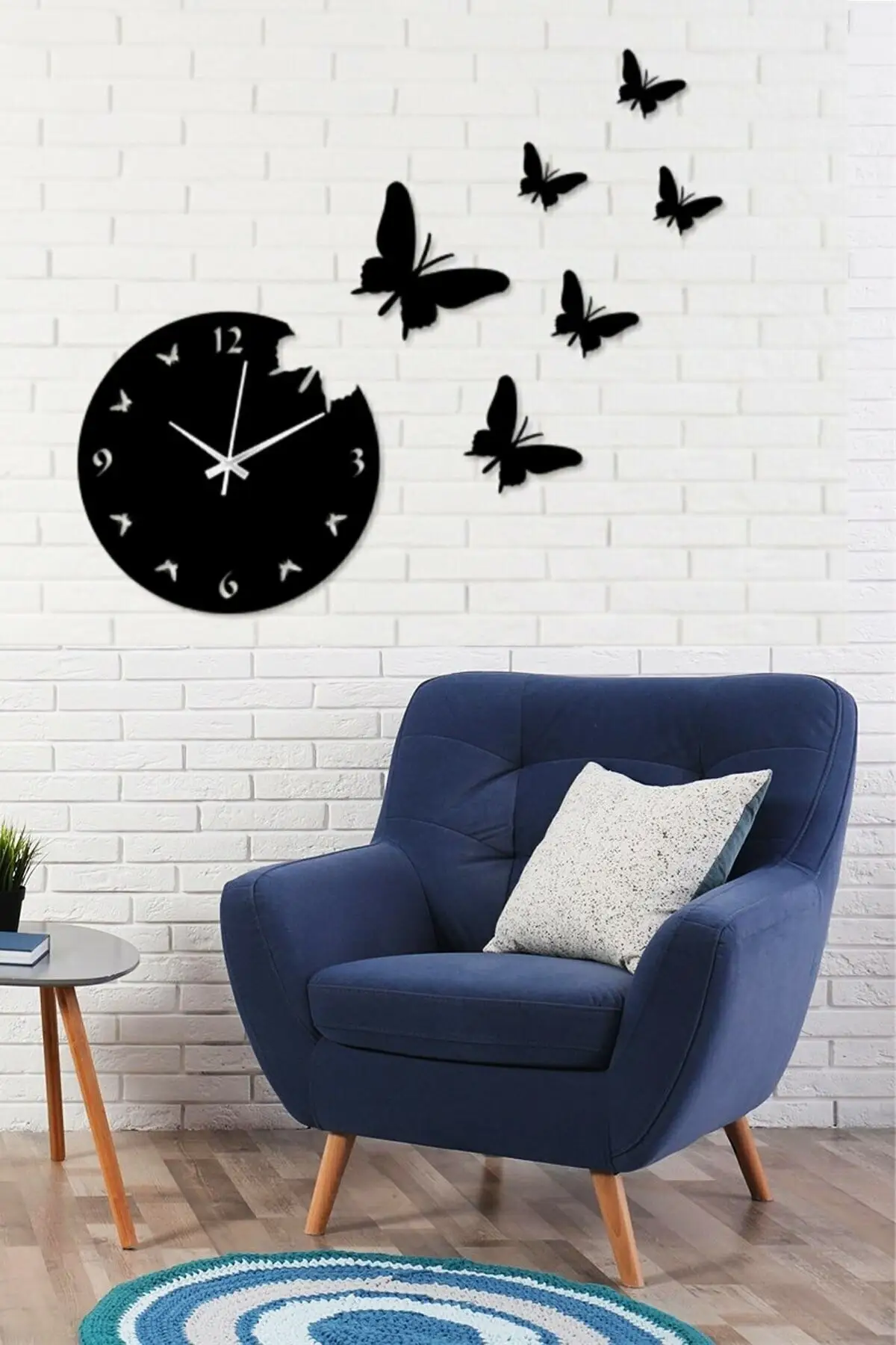 

Uras Black Flying Butterflies Wooden Wall Clock Butterfly Wall Clock 7 Parça Wall Clock Creative Home Decor