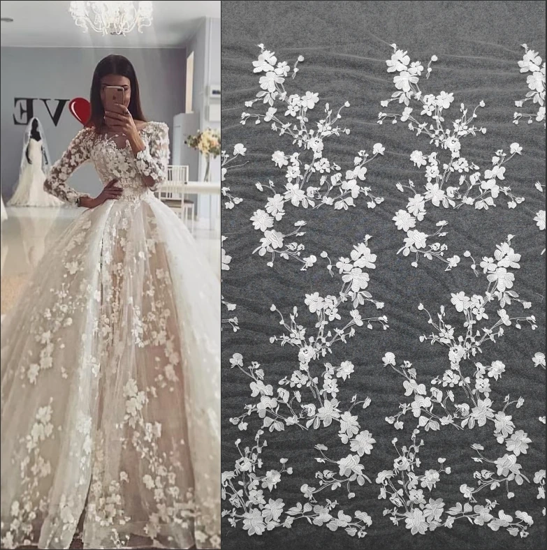 New High Quality Handmade Wedding Dress Net Yarn Embroidery, Exquisite Lace Flower Fabric Background Decoration Accessories