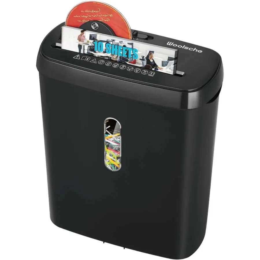

Woolsche Home Office Paper Shredder-10-Sheet Strip Cut with 3.17-Gallon Basket - P-2 Security Level - CD and Credit Card Shredd