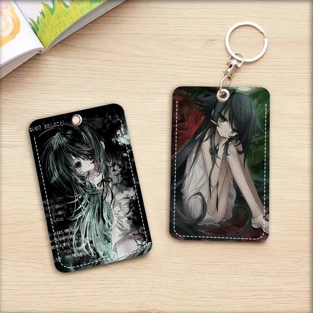 S-Saya no Uta The Song of Saya 1Pc Access Card Case Leather Card Holder Keychain Key Ring Door Access Tags ID Card Case Keychain
