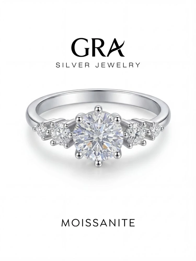 GRA Luxury Real 0.5CT Moissanite Diamond Round  Rings for Women Wedding Anniversary 925 Sterling Silver Fine Jewelry