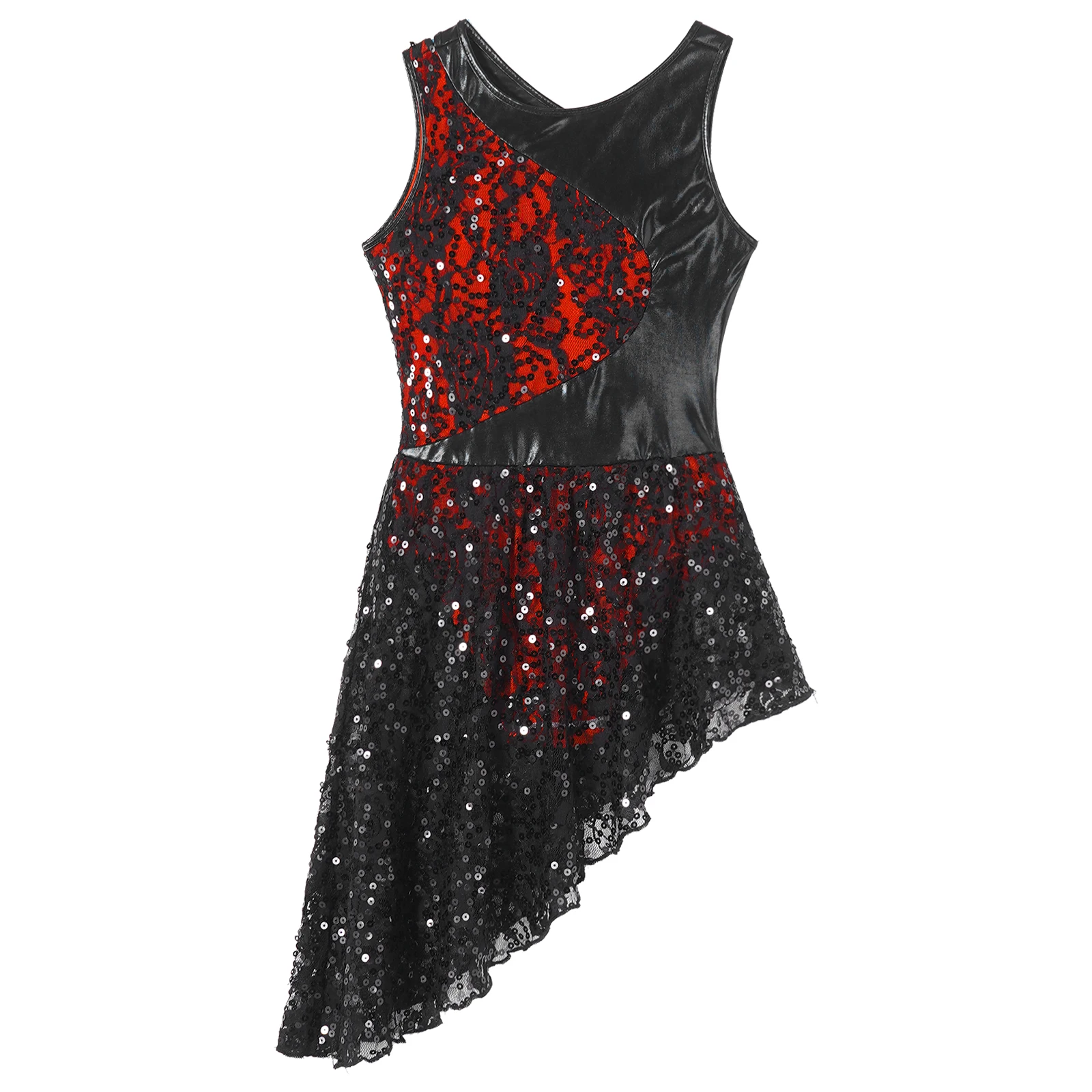 Bambini ragazze balletto vestito da ballo lirico moderno contemporaneo pattinaggio artistico Dancewear senza maniche paillettes lucide ginnastica body