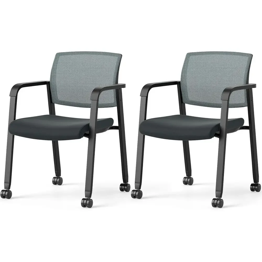 Stackable Mesh Office Chairs with Armrests and Wheels, Perfect for Waiting Rooms, Schools, and Lobbies (Grey)