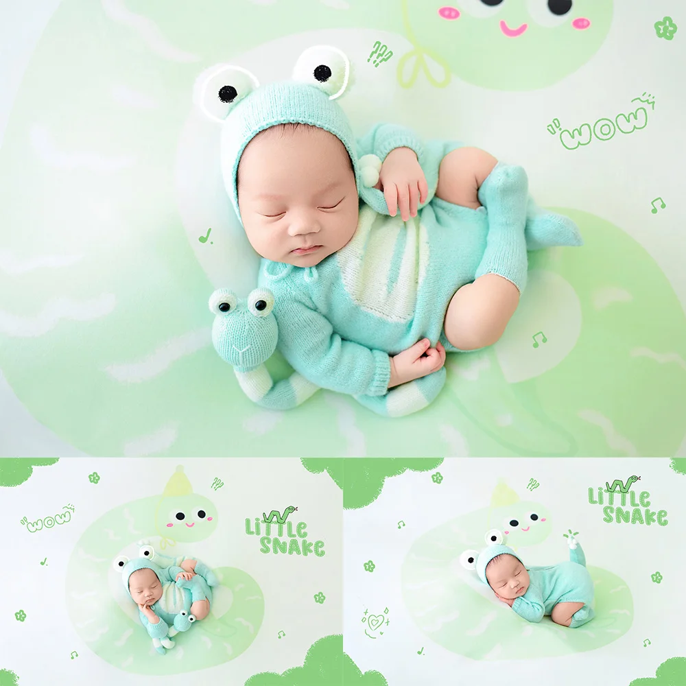 Newborn Photography Props Set Knitted Baby Jumpsuit with Tail Snake Doll Cute Snake Theme Backdrop for Studio Baby Photo Session