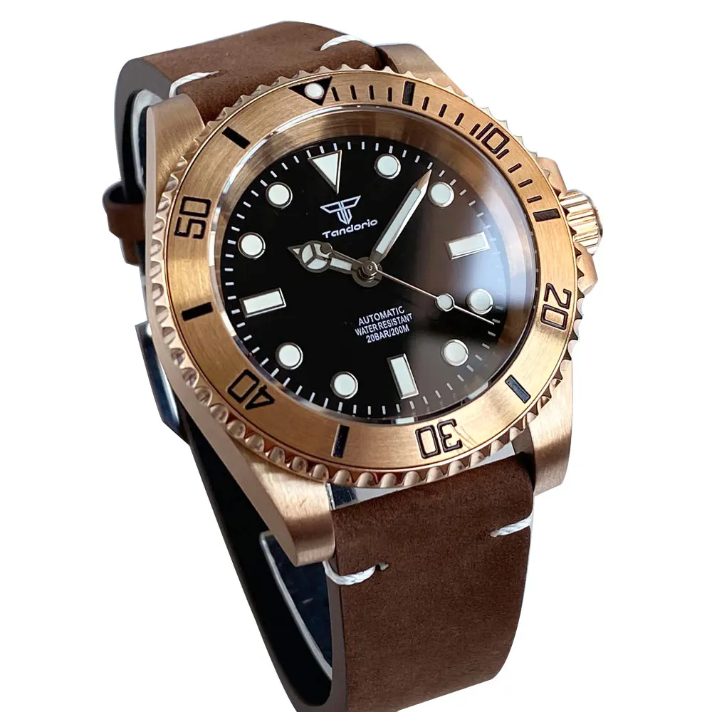Tandorio Solid CuSn8 Bronze Black 200m Waterproof Sapphire Crystal
