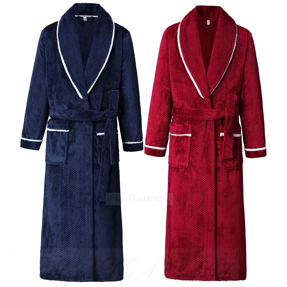 Large Size 4XL Couple Flannel Long Robe Sleepwear Winter Thicken Warm Men\'s Nightwear Bathrobe Gown Loose Coral Fleece Homewear