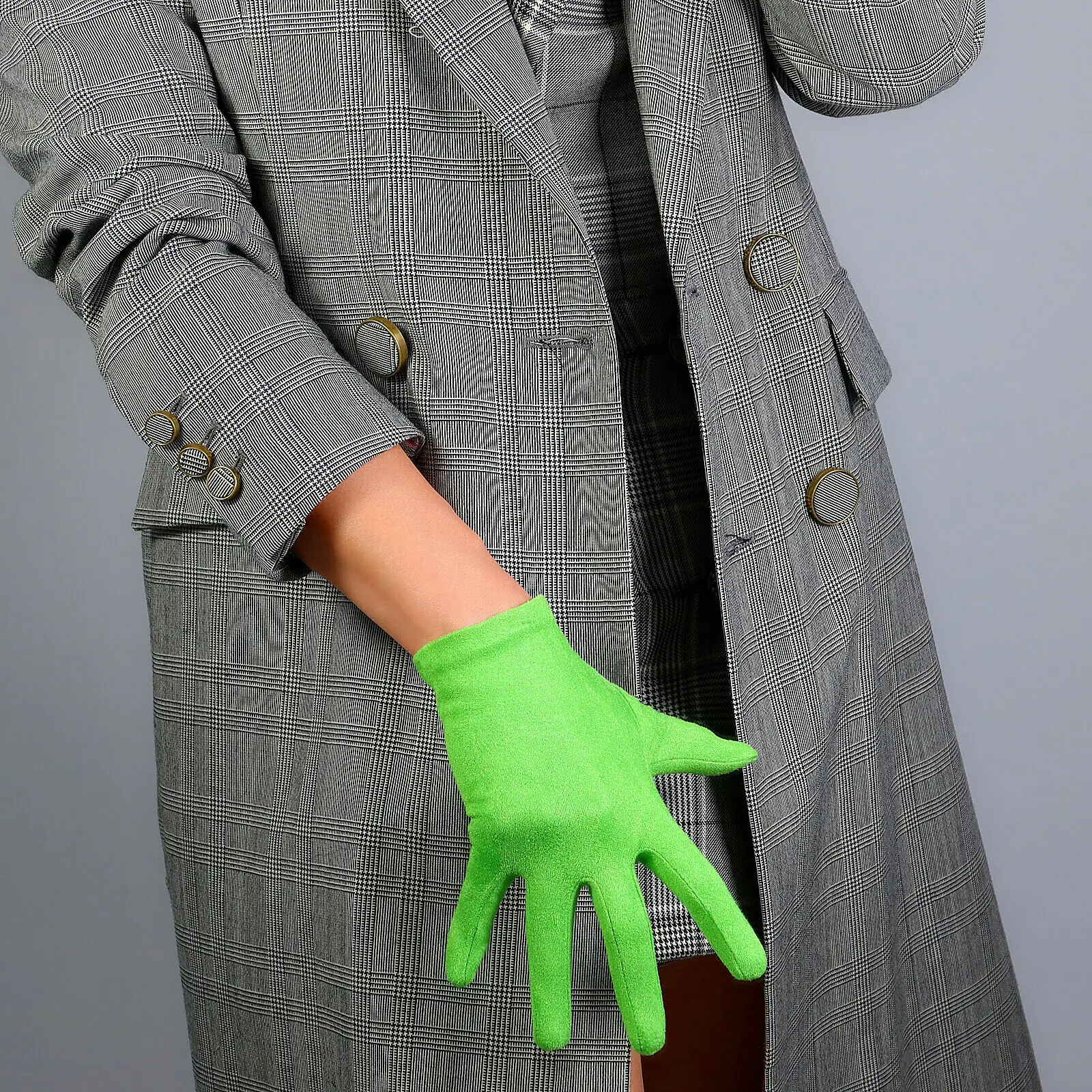 Short Wrist Green Gloves Suede Soft Double-faced Faux Leather Evening Cosplay Costume Fashion Halloween Motor Driving Glove