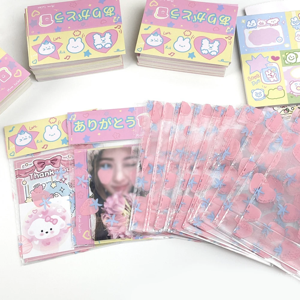 Ins Self-adhesive Opp Bag Photocard Holder Cartoon Milk Strawberry Bear Packaging Bag Cookie Bag InsIdols Photo Card Cover