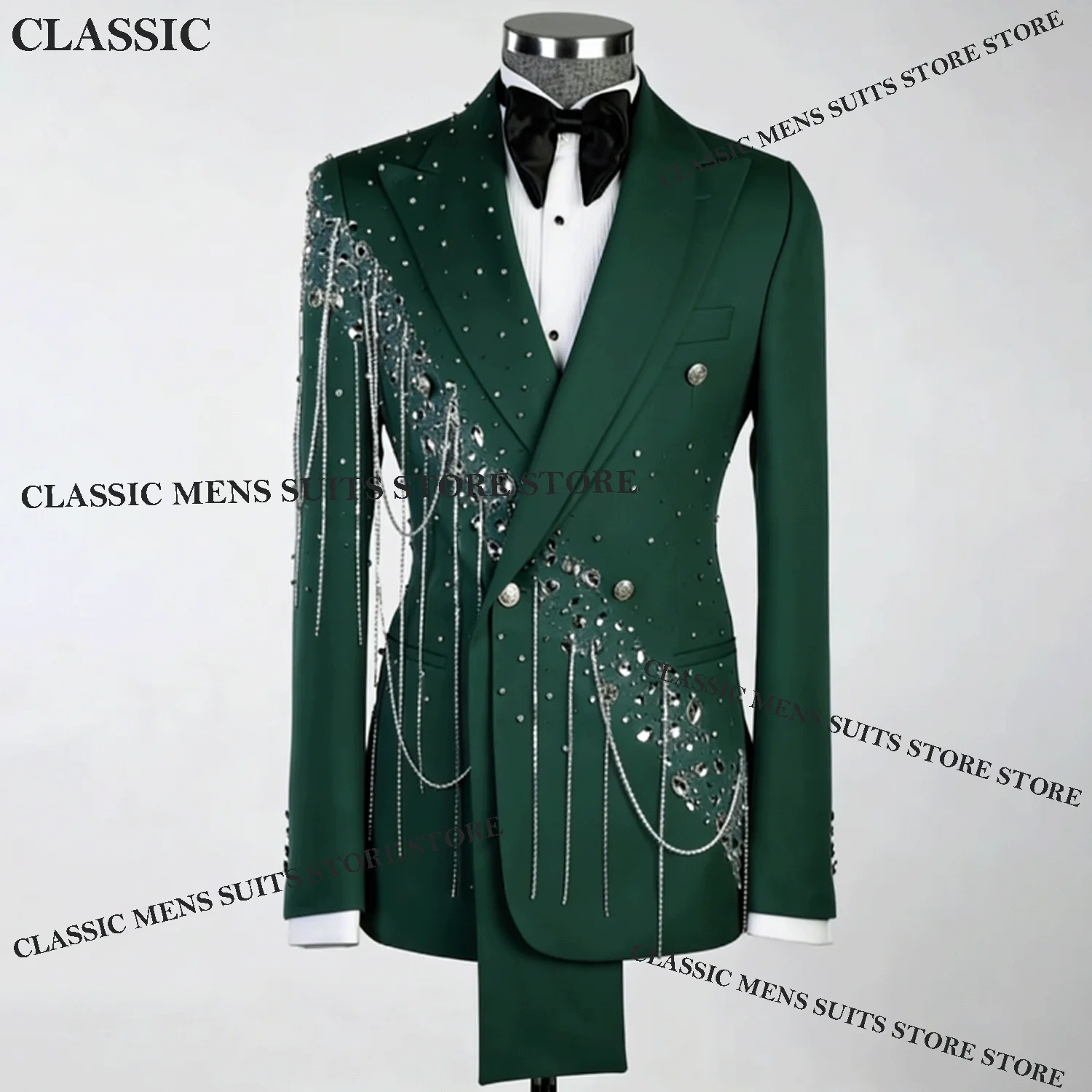 

Мужские костюмы из 2 предметов с индивидуальной отделкой стразами и бисером, изысканные свадебные смокинги для жениха, приталенные костюмы с бриллиантовой отделкой для мужчин