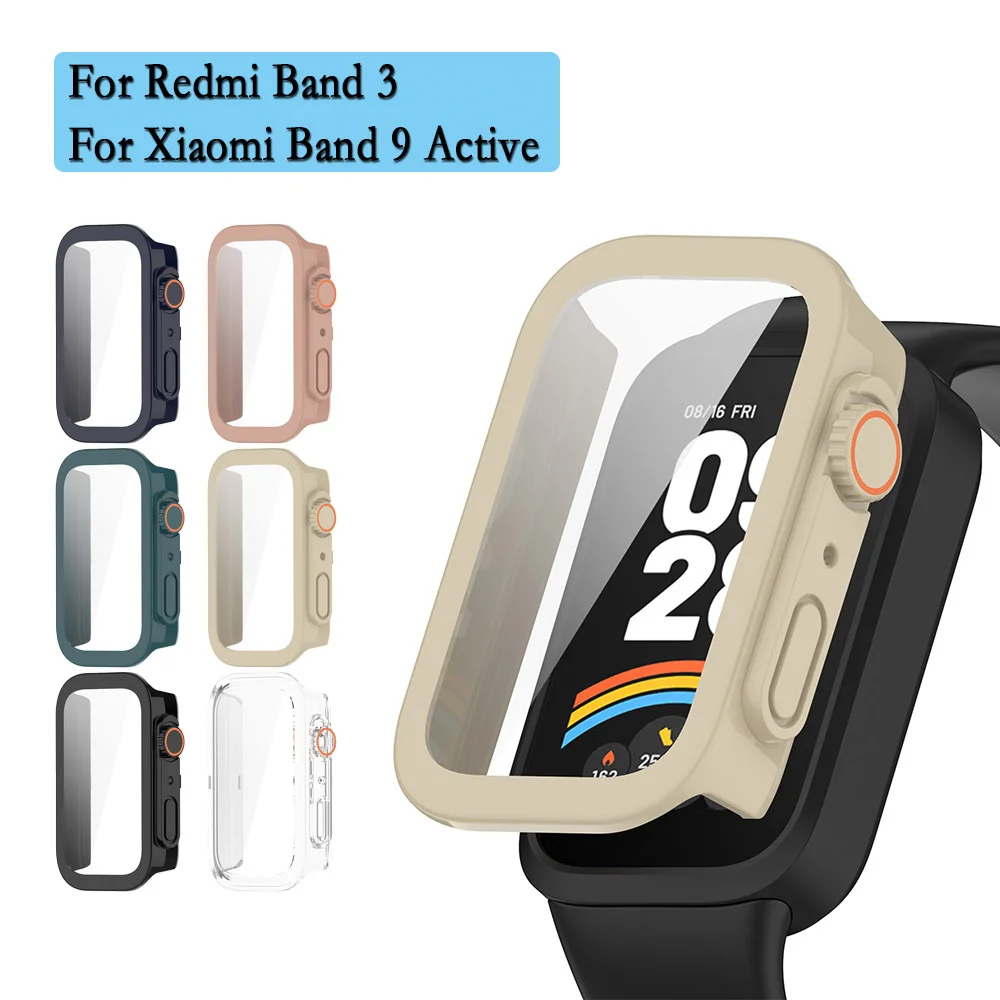 For Redmi Band 3 PC Hard Cover With Hard Tempered Glass Film Watch Shell For Xiaomi Band 9 Active Watch Decoration Case