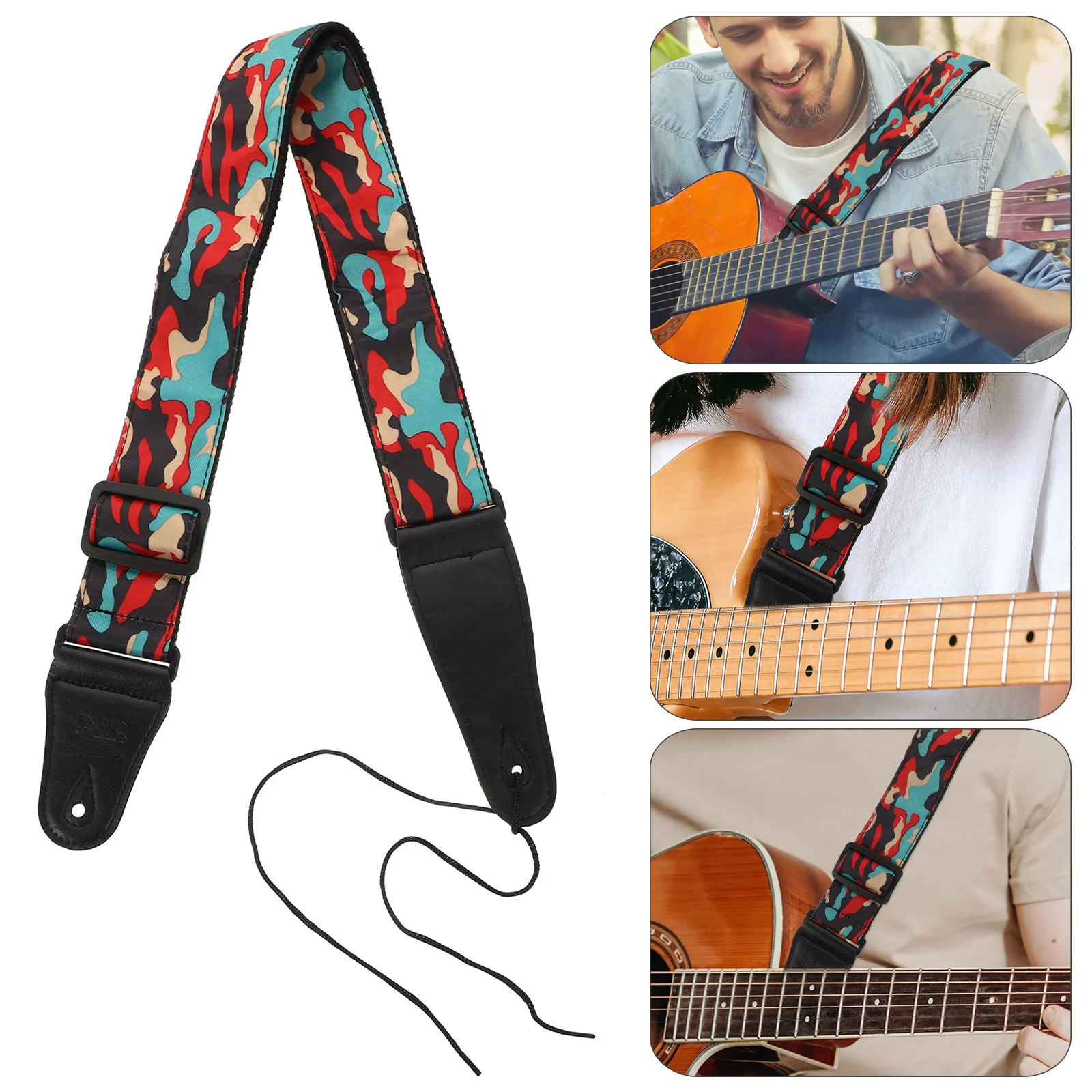 القطن بو التمويه حزام الغيتار قوي قابل للتعديل الحبل امتصاص العرق تنفس طويلة الأمد سلسلة الغيتار قوية #4