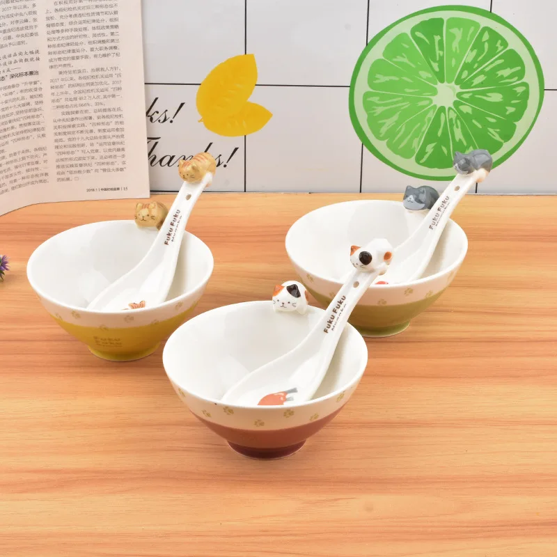 

Japanese Style Cat Ceramic Bowl Cute Cartoon 3D Rice Bowl Dessert Bowl Creative Home Tableware