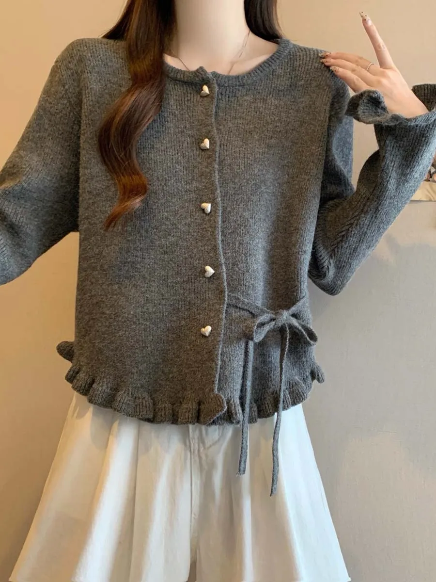 Wine Red Bell Sleeve Knitted Sweater Women's Early Spring New Large Size Fashionable Ear Look  Top Shoulder Correct view 4