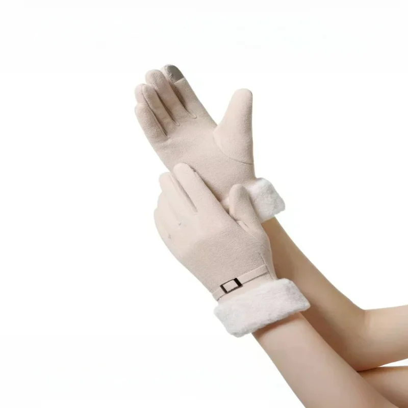 Mode Handschoenen Herfst Winter Leuke Harige Warme Wanten Lange Vinger Wanten Vrouwen Outdoor Sport Vrouwelijke Handschoenen Touchscreen Handschoenen