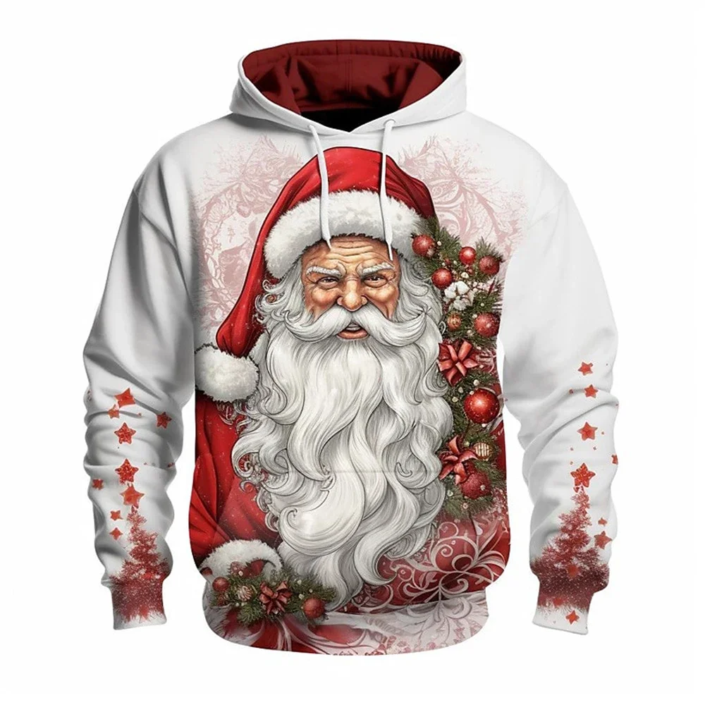 New Men's Boutique Santa Claus Graffiti Printed Hoodie Men's Street Casual Clothing Men's Fashion Top Men's Warm Winter Hoodie