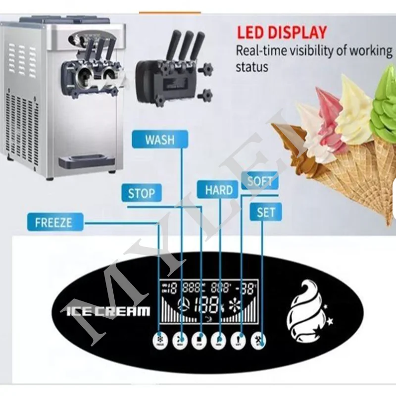 Commercial Soft Ice Cream Machine Stainless Steel Desktop Auto-Clean High Productivity for Hotel & Cafe