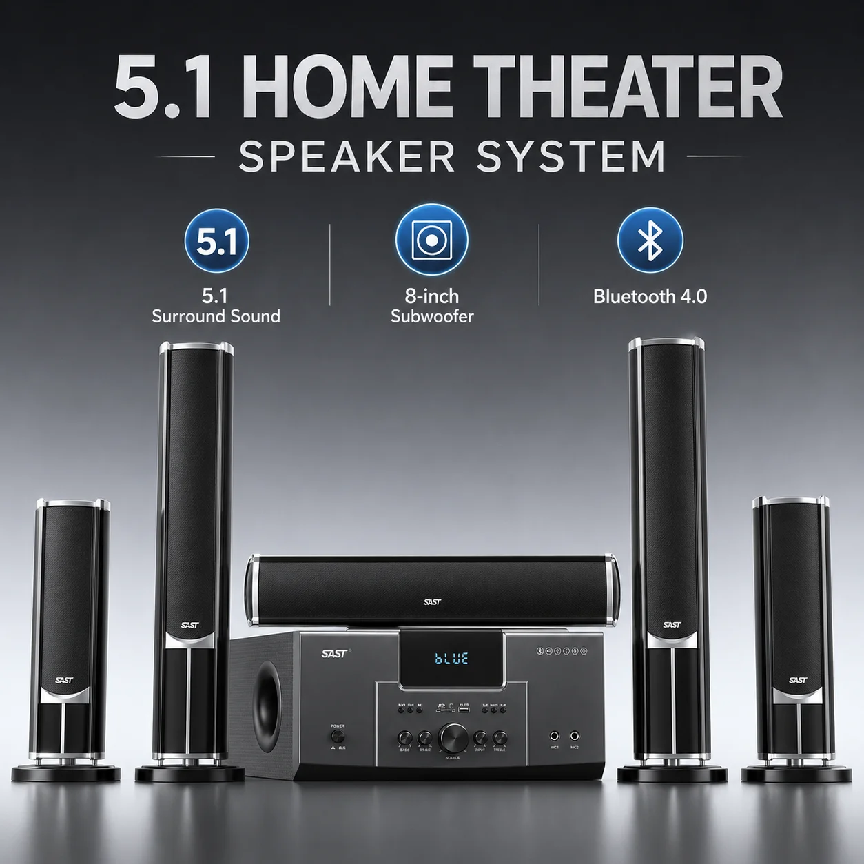 

160W Home Theater Set 4Ω Bluetooth Speaker 8 Inch Subwoofer 5.1 Sound System Audio Set For Karaoke TV Living Room KTV Studio