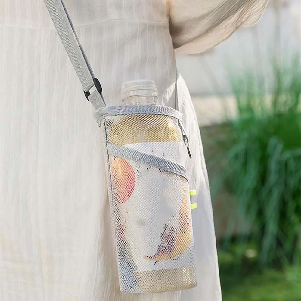 

Large Capacity Mesh Crossbody Bucket Bag Transparent Fluorescence Color Hollow Out Dopamine Pouch Portable Polyester