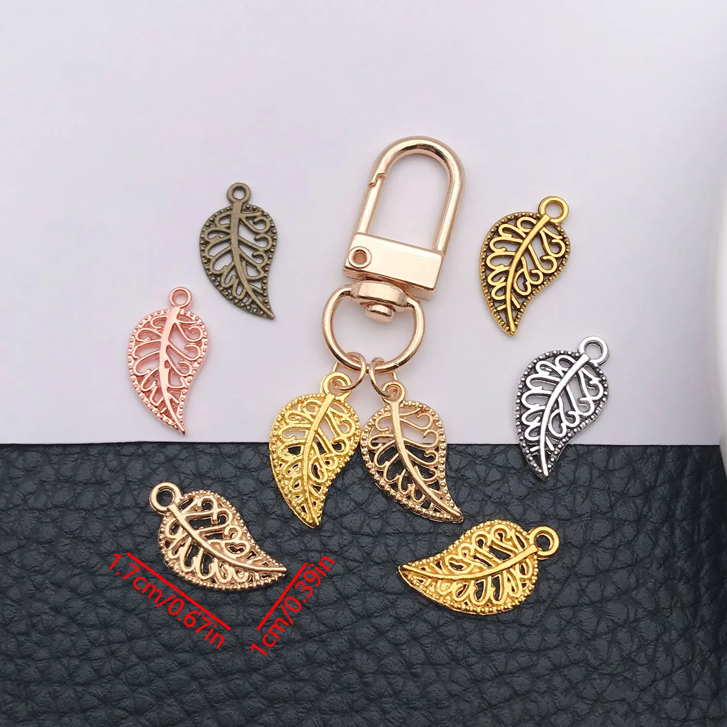 50/210 pcs Six-Color Leaf-Shaped Alloy Pendants, DIY Jewelry Accessories, Vintage Tibetan Silver Style Bracelet Earring Ornament - view 2