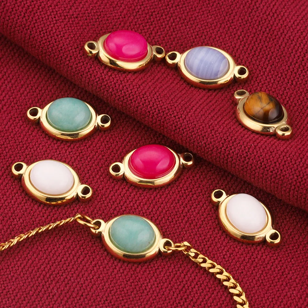 4pcs Stainless Steel Double Hole Connectors Natural Stone Gold Plated Charms for Jewelry Makings DIY Bracelet Supplies Findings