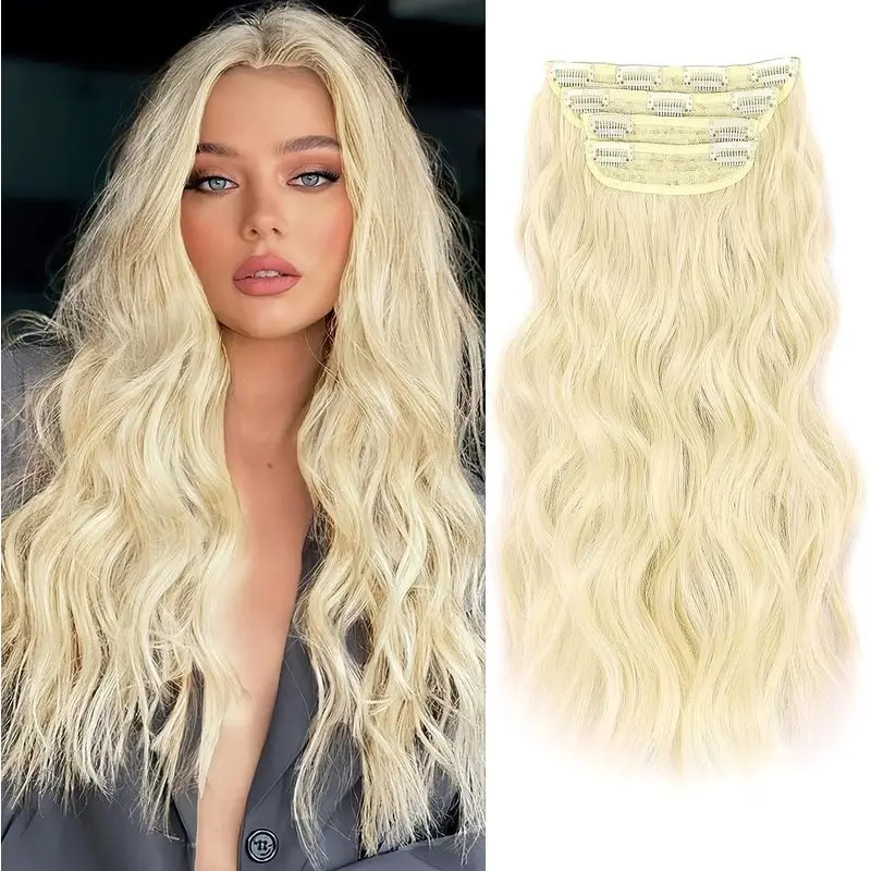 High-temperature synthetic fiber hair extensions, four-piece set, including clips, rollers, and hairpieces, 200g