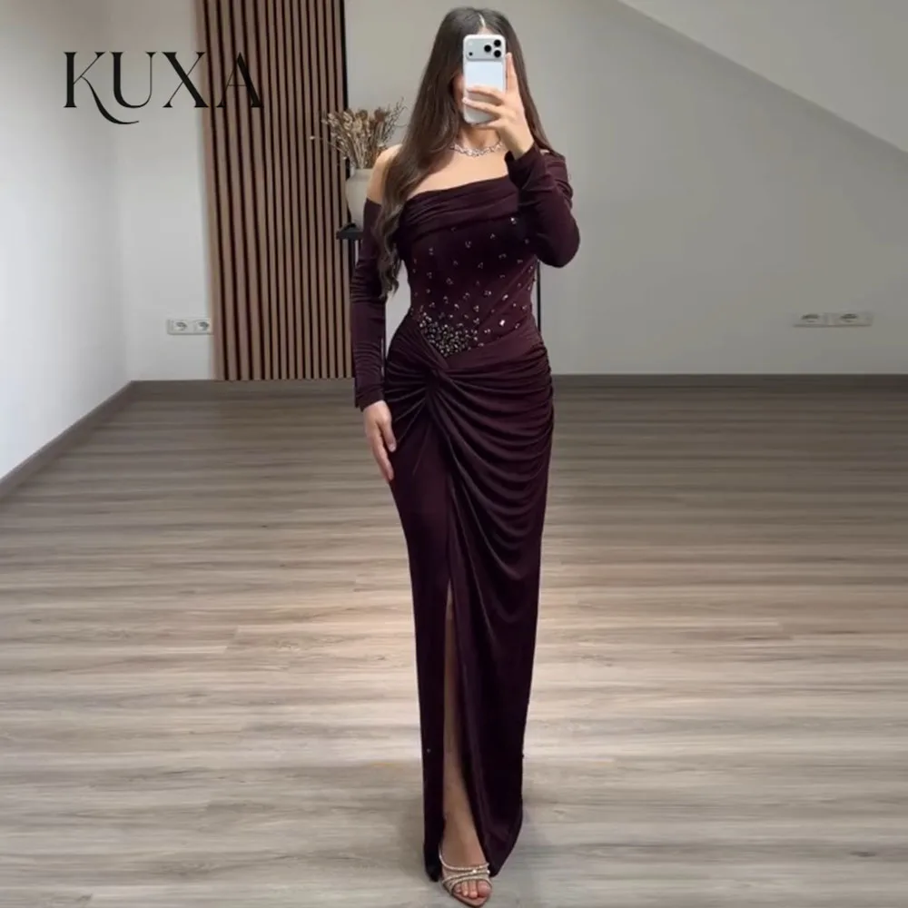 KUXA Maßgeschneiderte Meerjungfrau-Abendkleider mit schulterfreiem Design, Saudi-Kuwait, elegante bodenlange formelle Ballkleider, Robes De Soirée