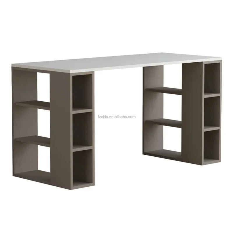 custom.Modern Computer Desk Wooden Writing Table with 6 Storage Shelves Standing Desk Home Office Study