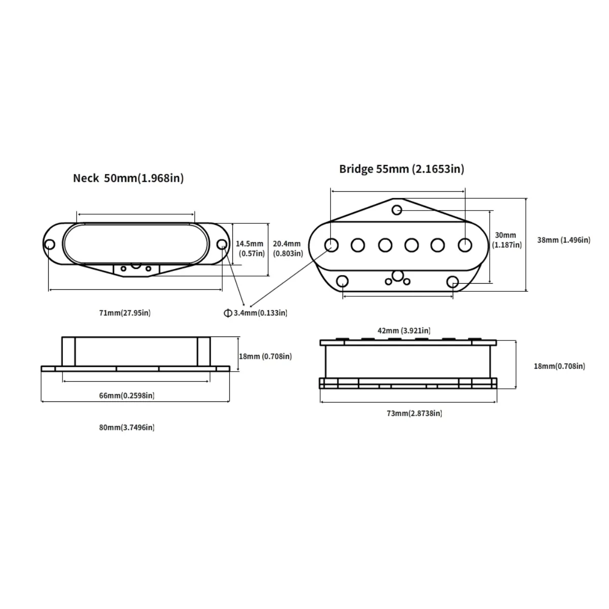 PHRILAM  Alnico5 Fiber bobbin Noiseless Single Coil Guitar Pickups Bridge  /Neck Pickup  Fit Pickups Part