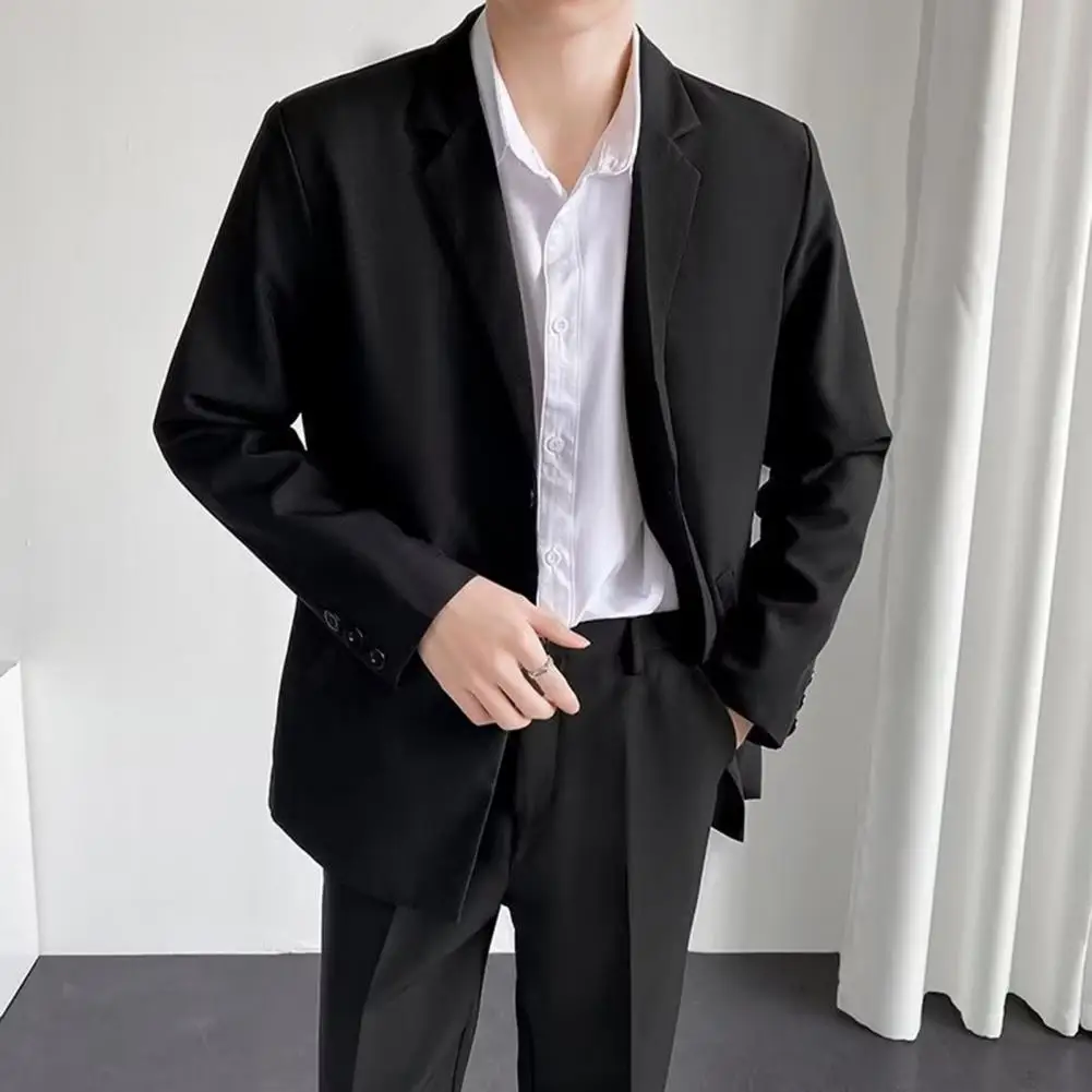 

2026 Men Blazer Solid Color Single-breasted Turndown Collar Jacket Spring Autumn Loose Suit Coat Streetwear Men Suit Jacket