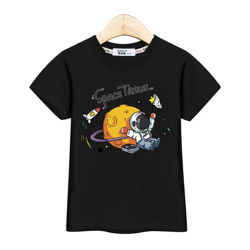 Baby Boys Astronaut Tops Fall Summer Cotton Clothing Kids Cartoon Spaceman T-shirt Children Casual Tees 3-14T