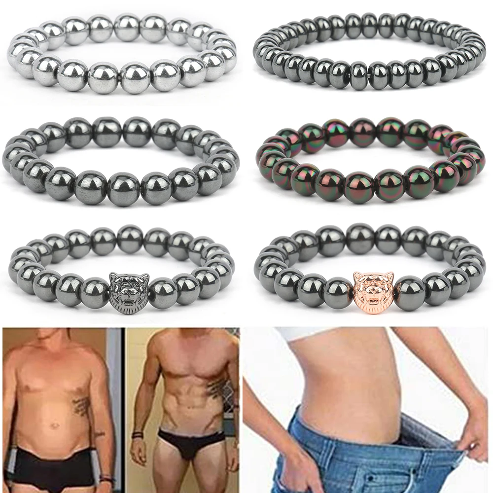 Fashion Magnetic Hematite Bracelet Men Round Hematite Bead Couple Bracelet for Women Health Care Magnet Help Weight Loss Jewelry
