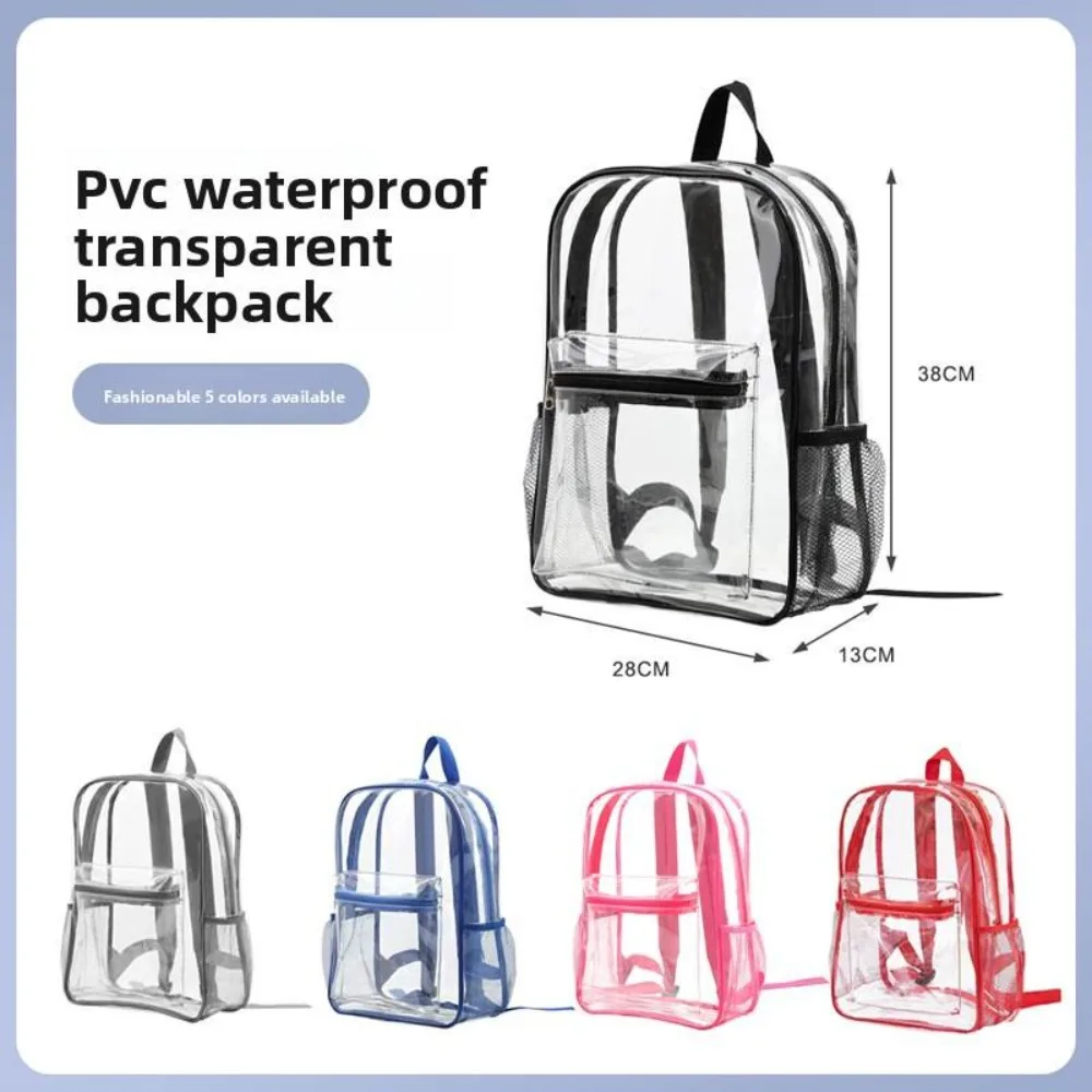 Clear Transparent Pvc Backpack Large Capacity Air Cushion Strap Waterproof Wear Resistant Unisex Kids School Bag For Travel Use