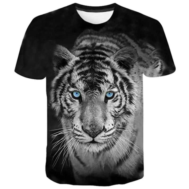 New Summer Leisure Fashion Trend Tiger Picture Man T-shirts Casual Print Personality Tees Round Neck Short Sleeve Funny Tops