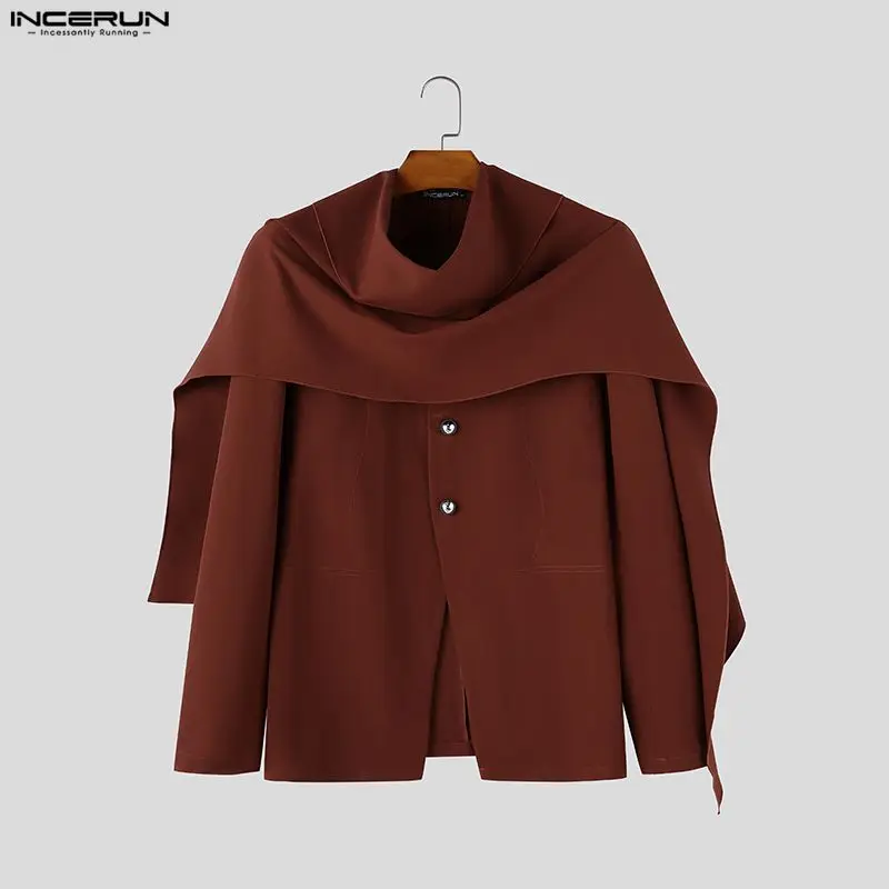 Men's Blazer Solid Color Long Sleeve One Button Shawl Blazer For Man Streetwear Personality Fashion Casual Male Suits INCERUN