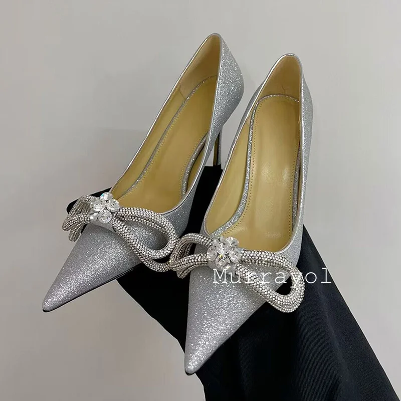 Zapatos individuales con decoración de diamantes de imitación en forma de corazón, Sandalias de tacón alto fino de satén con punta estrecha para mujer, zapatos de vestir de verano, zapatos de boda