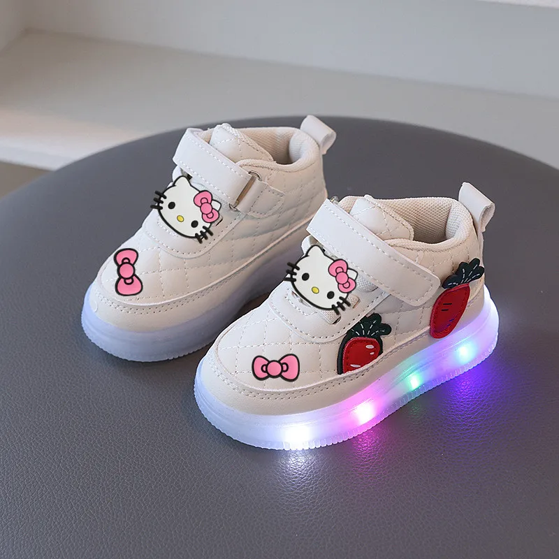 

Sanrio children sports shoes girl boy casual board shoes hello kitty new pu cartoon casual shoes with lights LED Sneakers