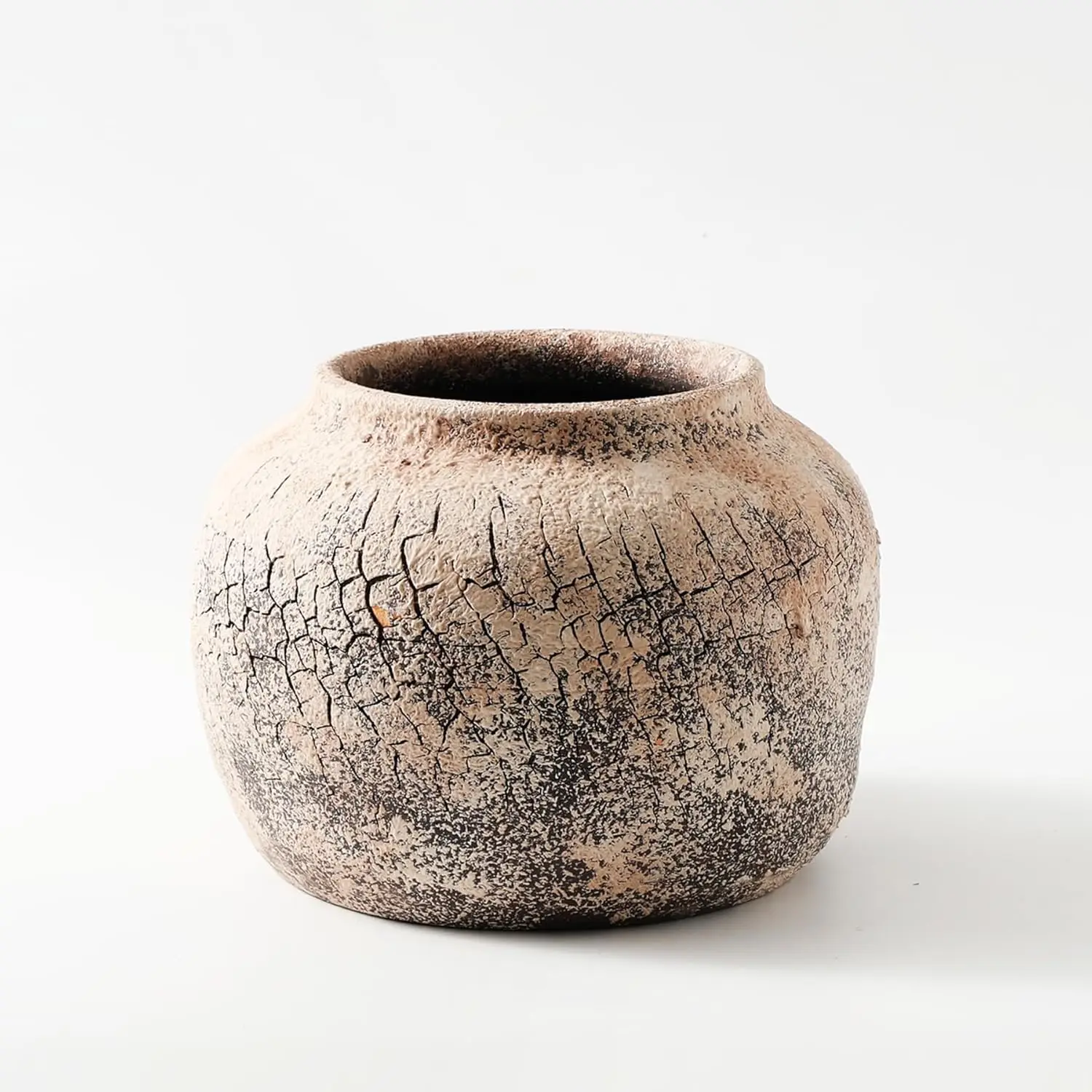 

Alma Artisanal Crackle Textured Ceramic Vase Pot|Unique Flower Vase For Rustic Farmhouse Home Decor|Wide Mouth Vintage