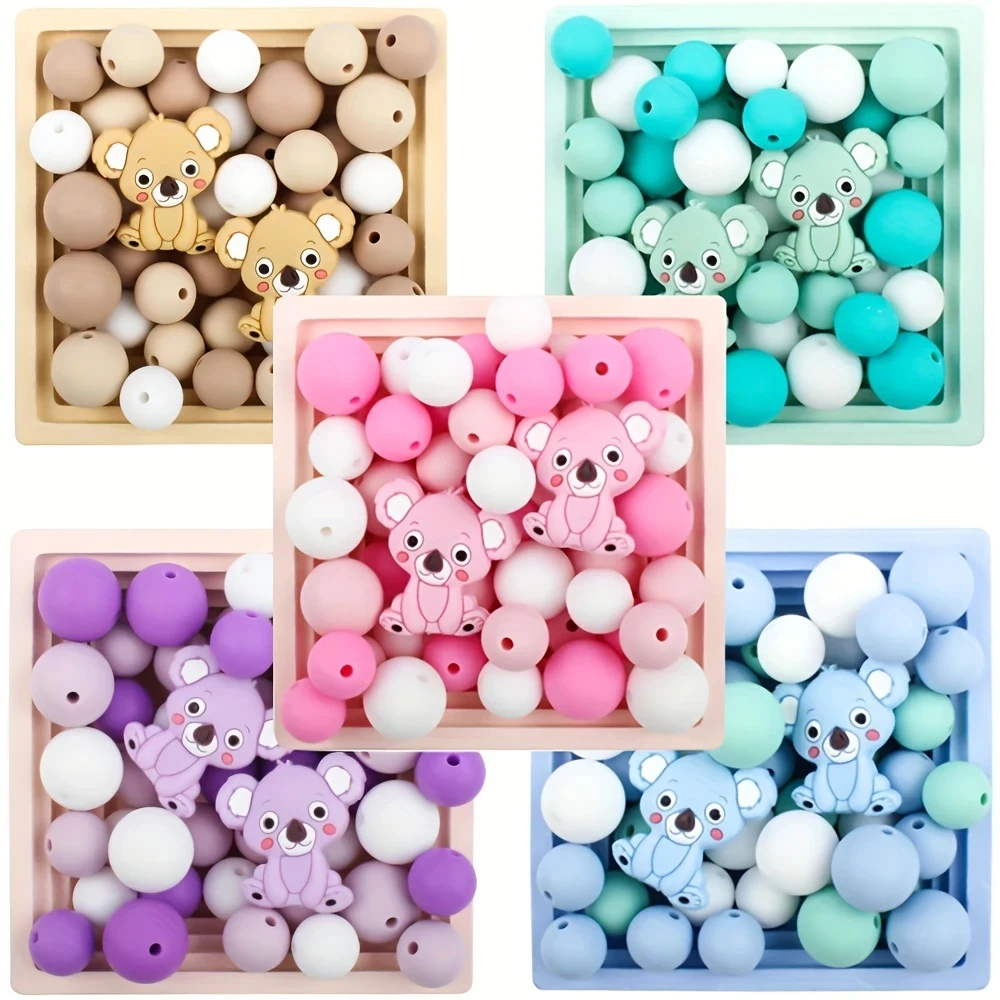 36PCS Cute Koala Silicone Bead Set, perfect for DIY handmade crafts such as keychains, necklaces, bracelets, etc