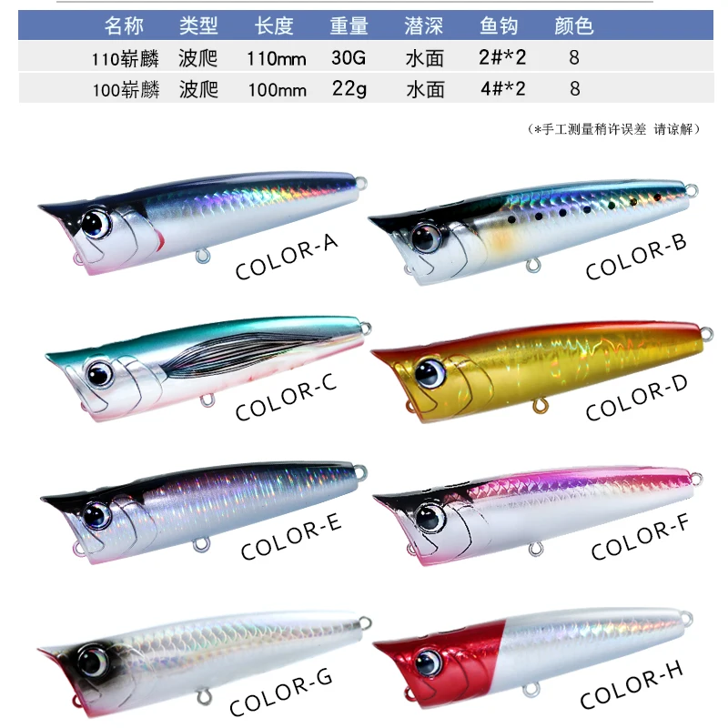 New 22g/100mm 30g/110mm Big Topwater Popper Fishing Lure Bubble Artificial Hard Baits High Fishing Tackle