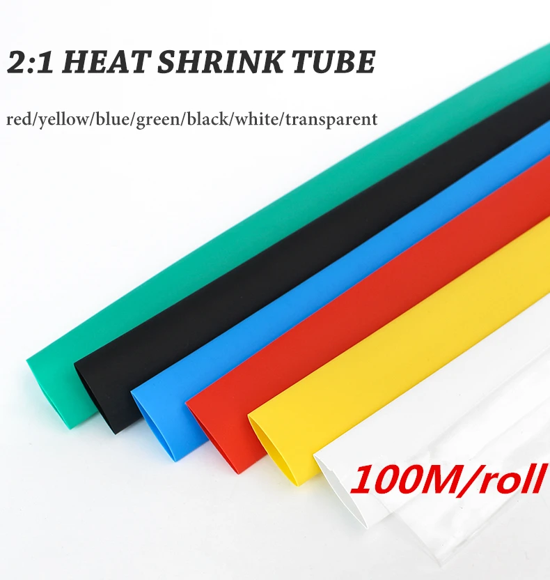 100M/Roll  Heat shrink tube 2:1kit Insulation Sleeving termoretractil Polyolefin Shrinking Assorted Heat  Tubing Wire Cable