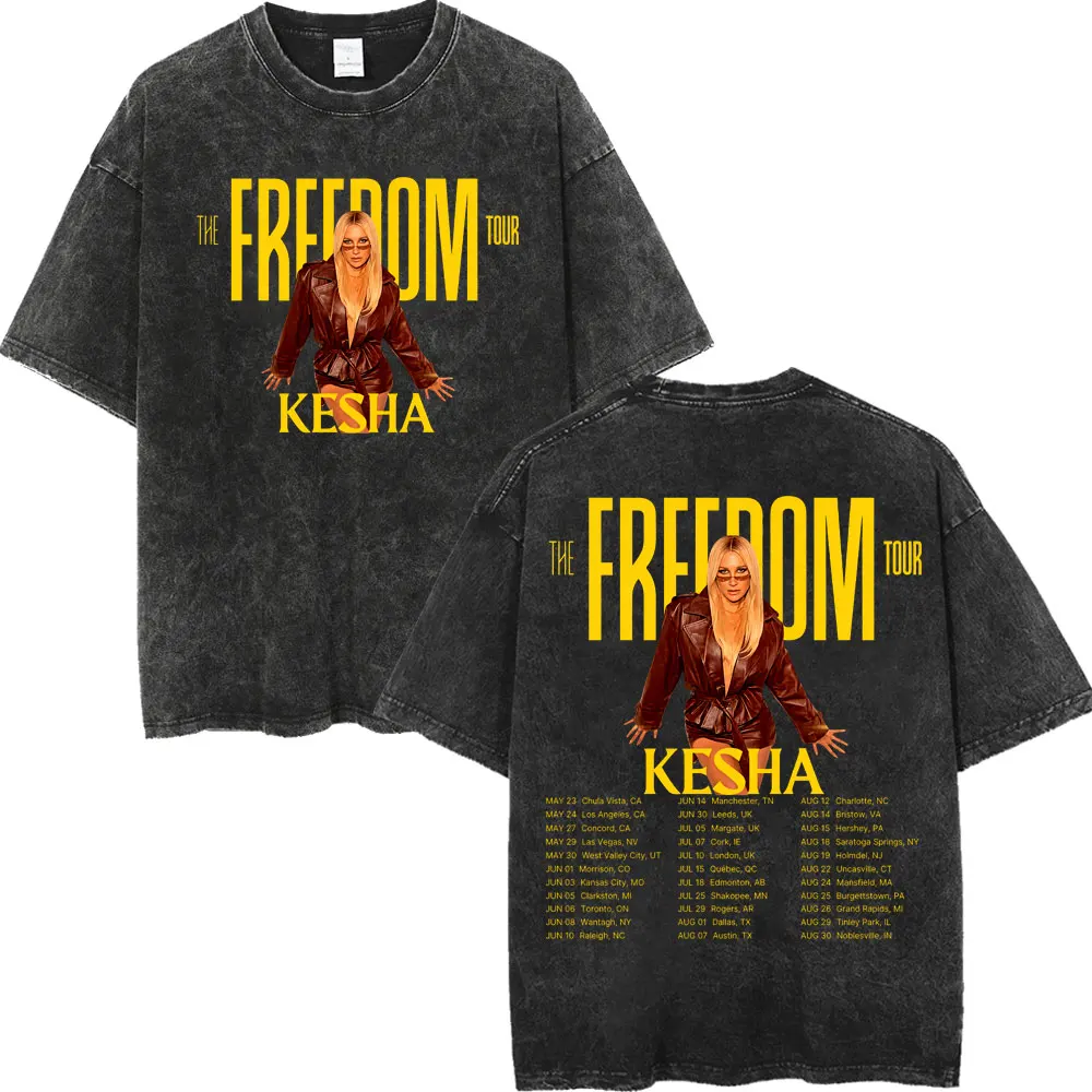 Vintage Washed Singer Kesha Graphic T Shirts The Freedom Tour 2026 Merch T-shirts Men Women Clothing Fashion Aesthetic T-shirt