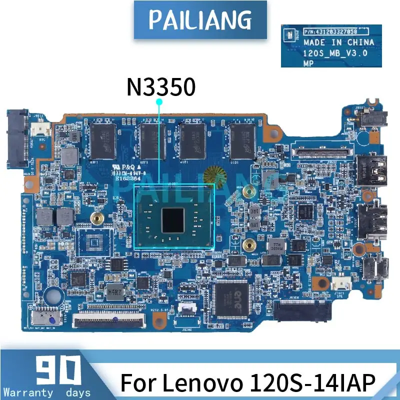 For LENOVO 120S-14IAP N3350 Laptop Motherboard 431203327050 120S_MB_V3.0 SR2Z7 Notebook Mainboard