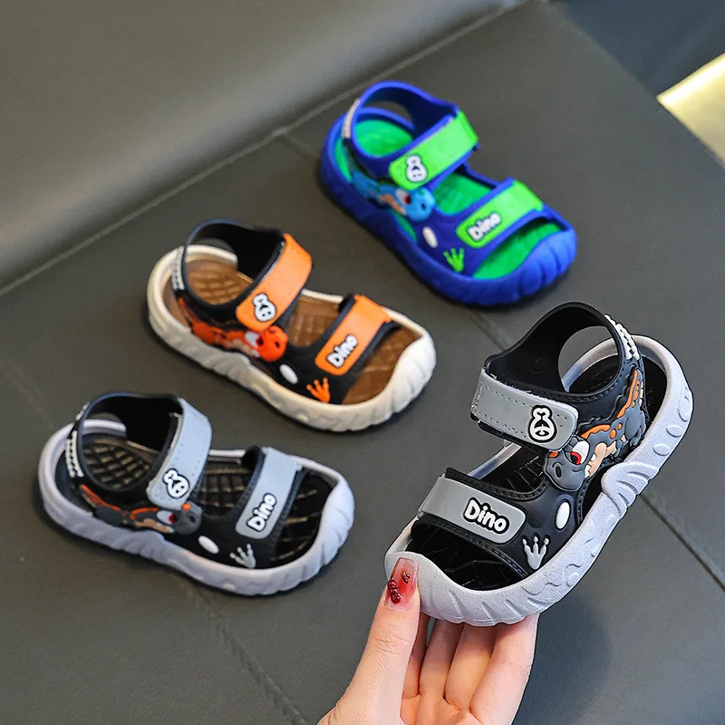 Summer Children Dinosaur Print Soft-Soled Beach Sandals Kids Non-Slip Water Shoes Boy Student Sports Casual Shoes Outdoor Casual